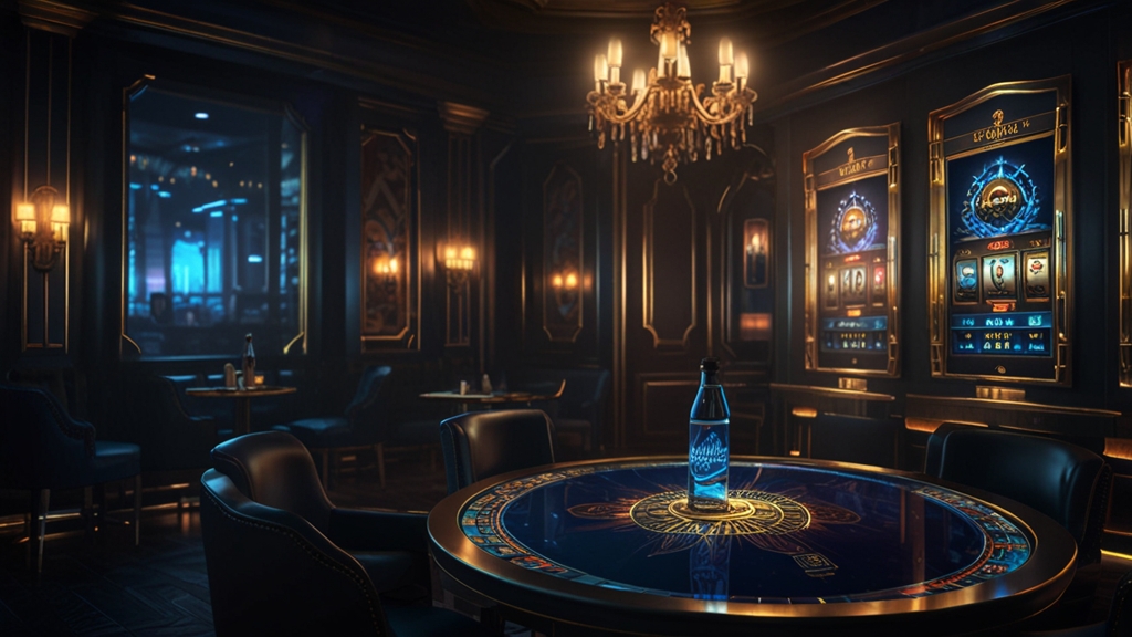Smartphone showing a secure casino app download screen in a dark neon lounge