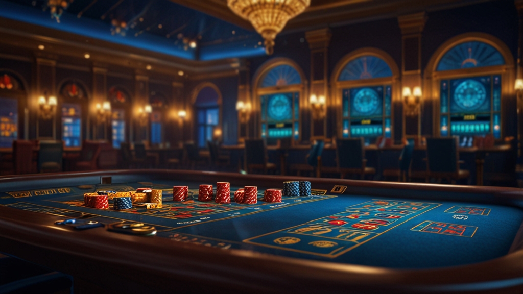 Bonus offer comparison board above a casino table in a dark atmosphere